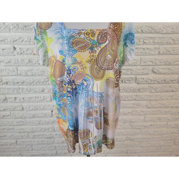 Only Nine Womens Top 2X Plus Tee Short Sleeve Polyester Laser Cut Blue PAI7E - Picture 4 of 8